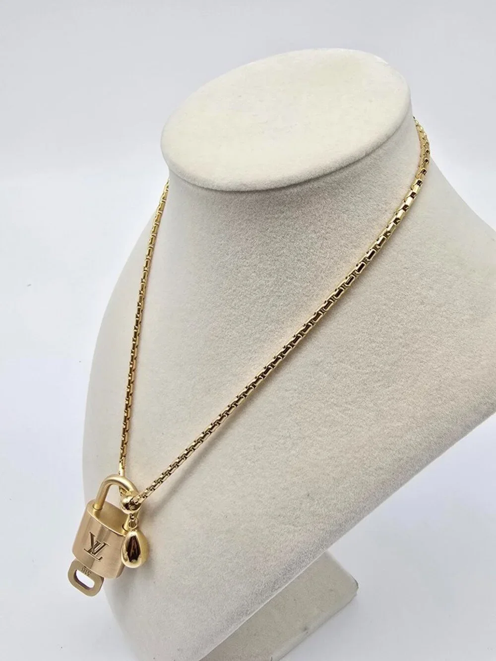 ✨ Stainless Steel Gold-Plated Necklace with Authentic Louis Vuitton Padlock ✨